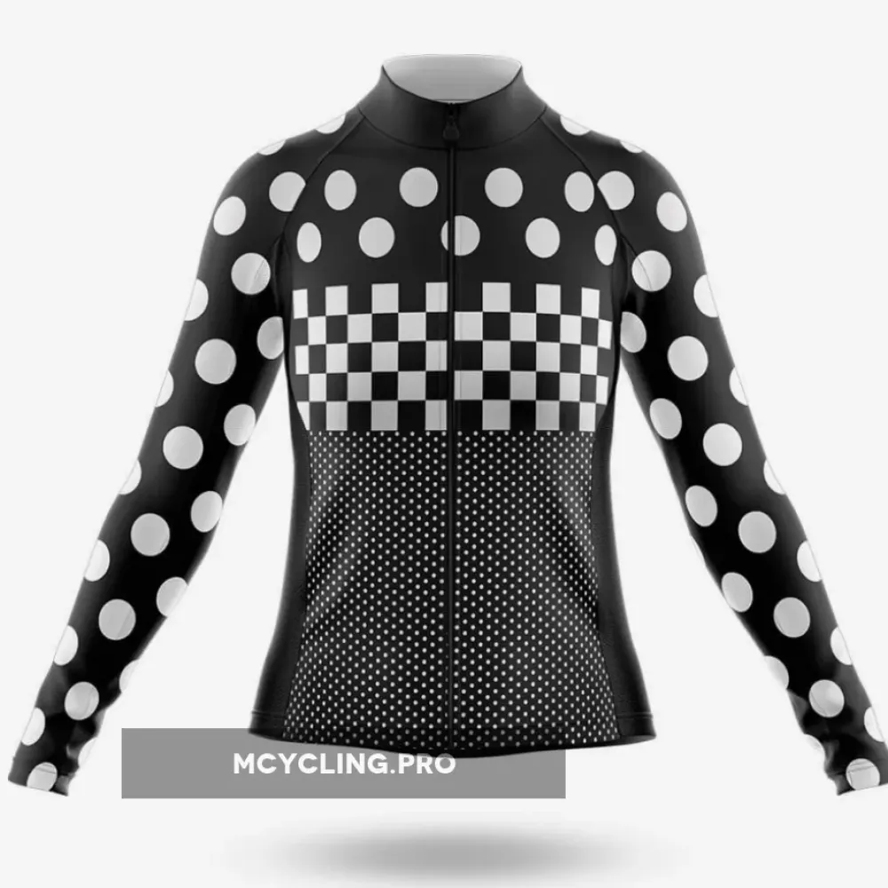 Polka Dots - Black White - Women's Long Sleeve Cycling Jersey