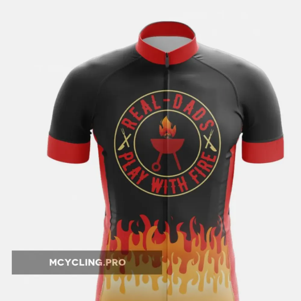 'Real Dads Bike Jersey Features Bold Flame Design'