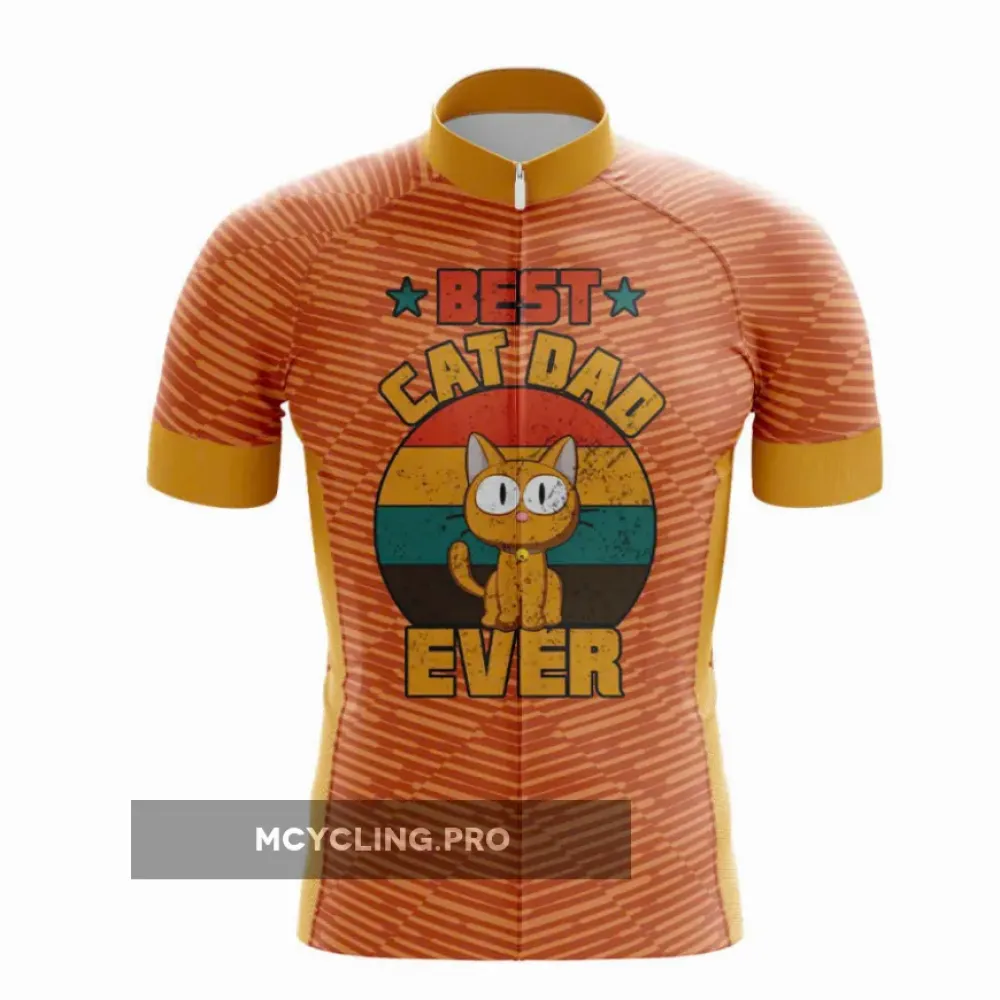Vibrant Red and Orange Cat Dad Cycling Jersey.