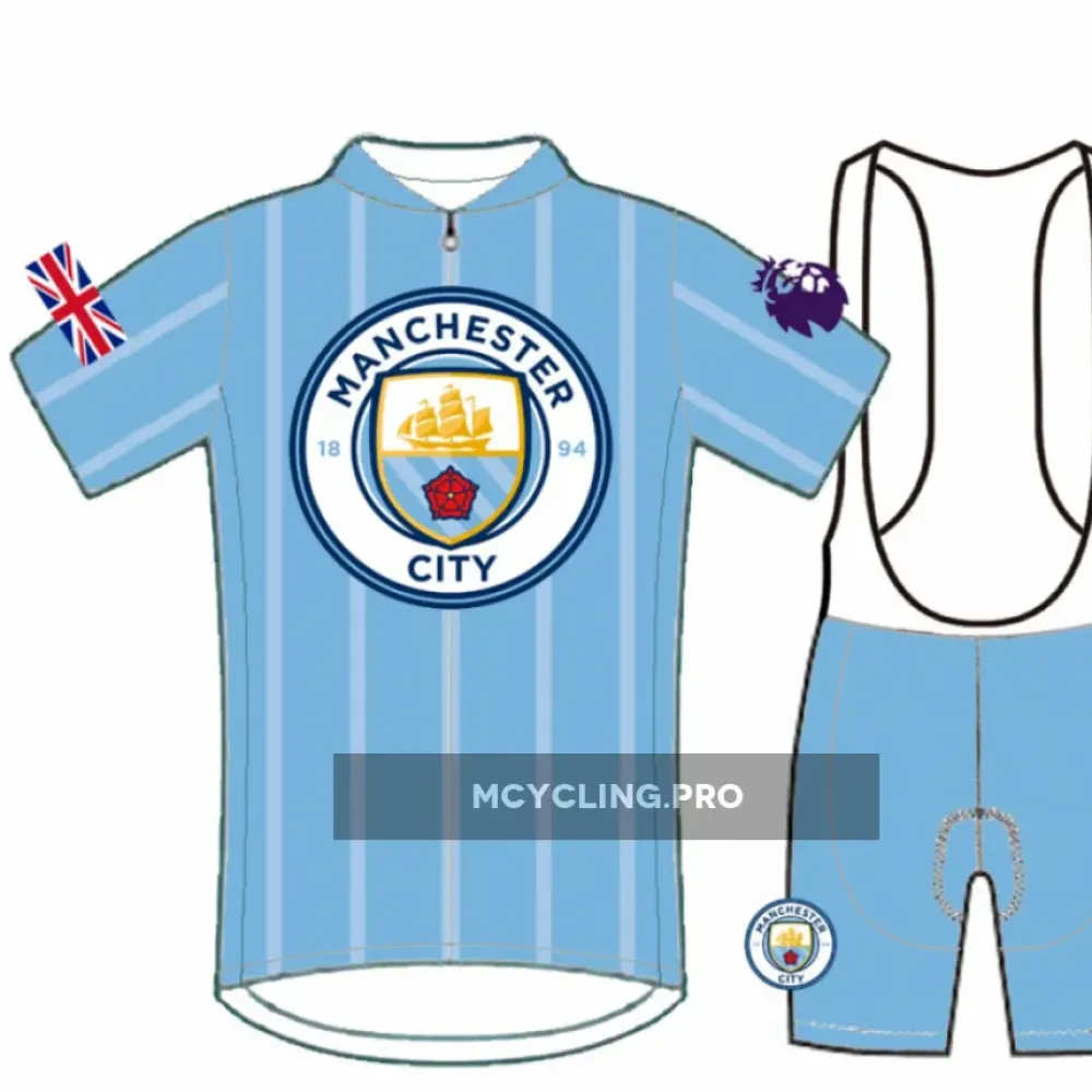 Manchester City Cycling Jersey and Bib Shorts Blue/White/Pale Blue