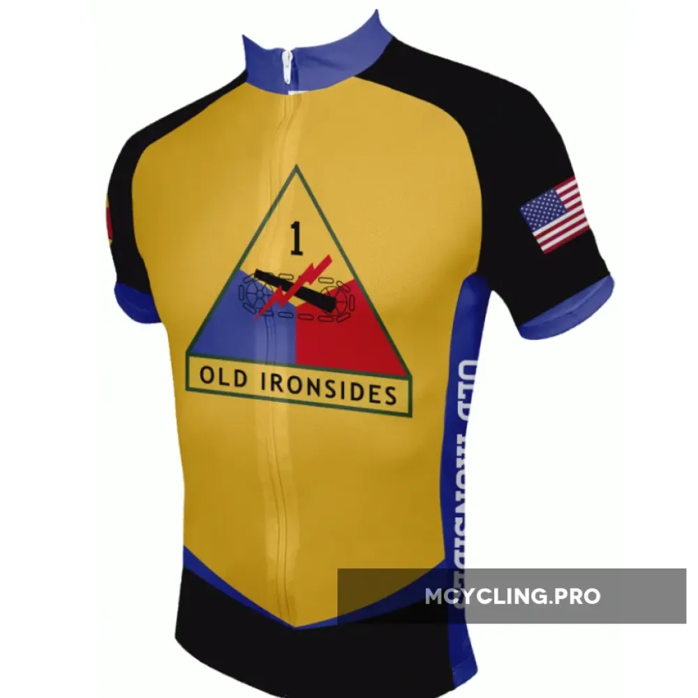 US Army Unit 1st Armored Division Cycling Jersey Old Ironsides Yellow/Blue/Black