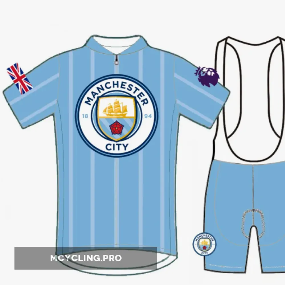 Manchester City Cycling Jersey and Bib Shorts Blue/White/Pale Blue