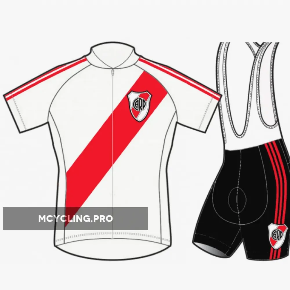 River Plate Short Sleeve Cycling Jerseys and Bib Shorts White/Red/Black