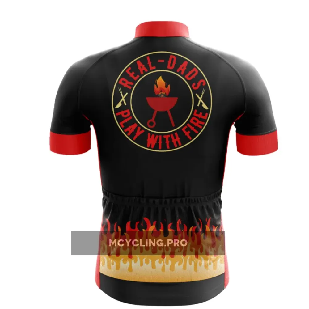 'Real Dads Bike Jersey Features Bold Flame Design'