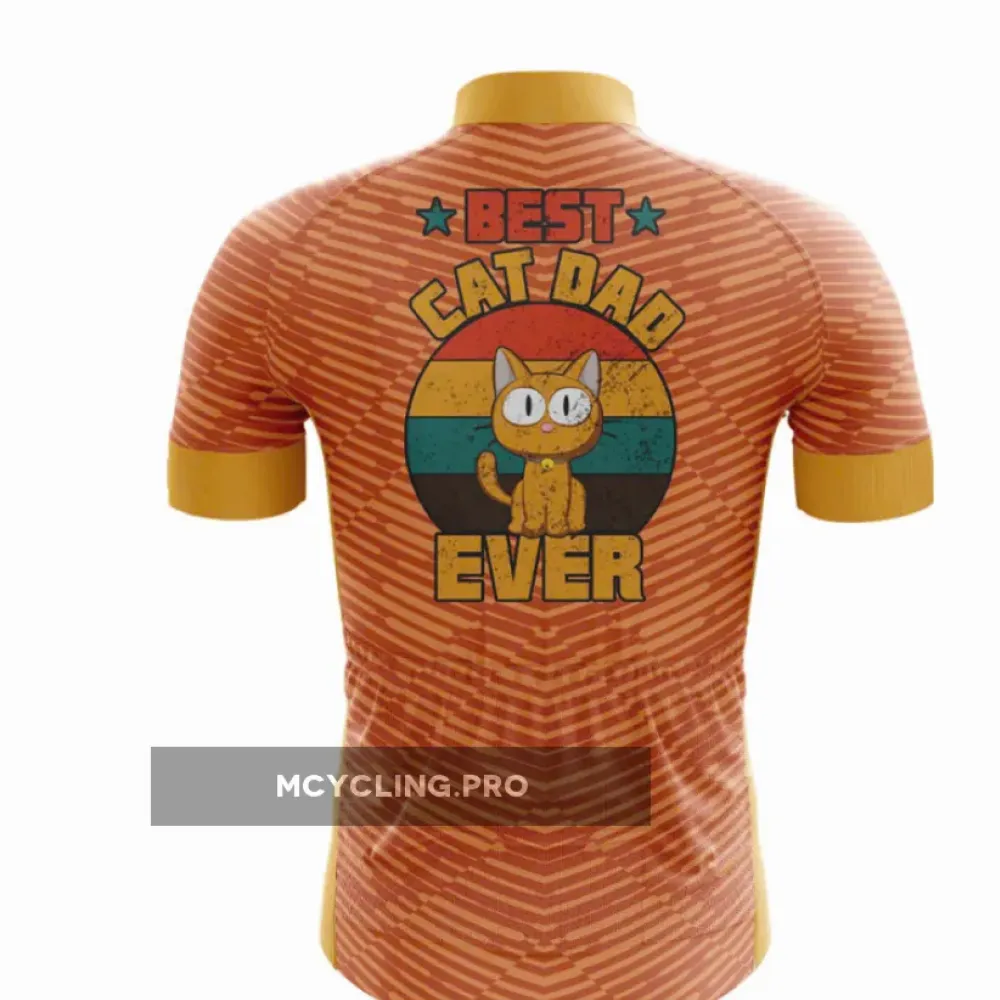 Vibrant Red and Orange Cat Dad Cycling Jersey.